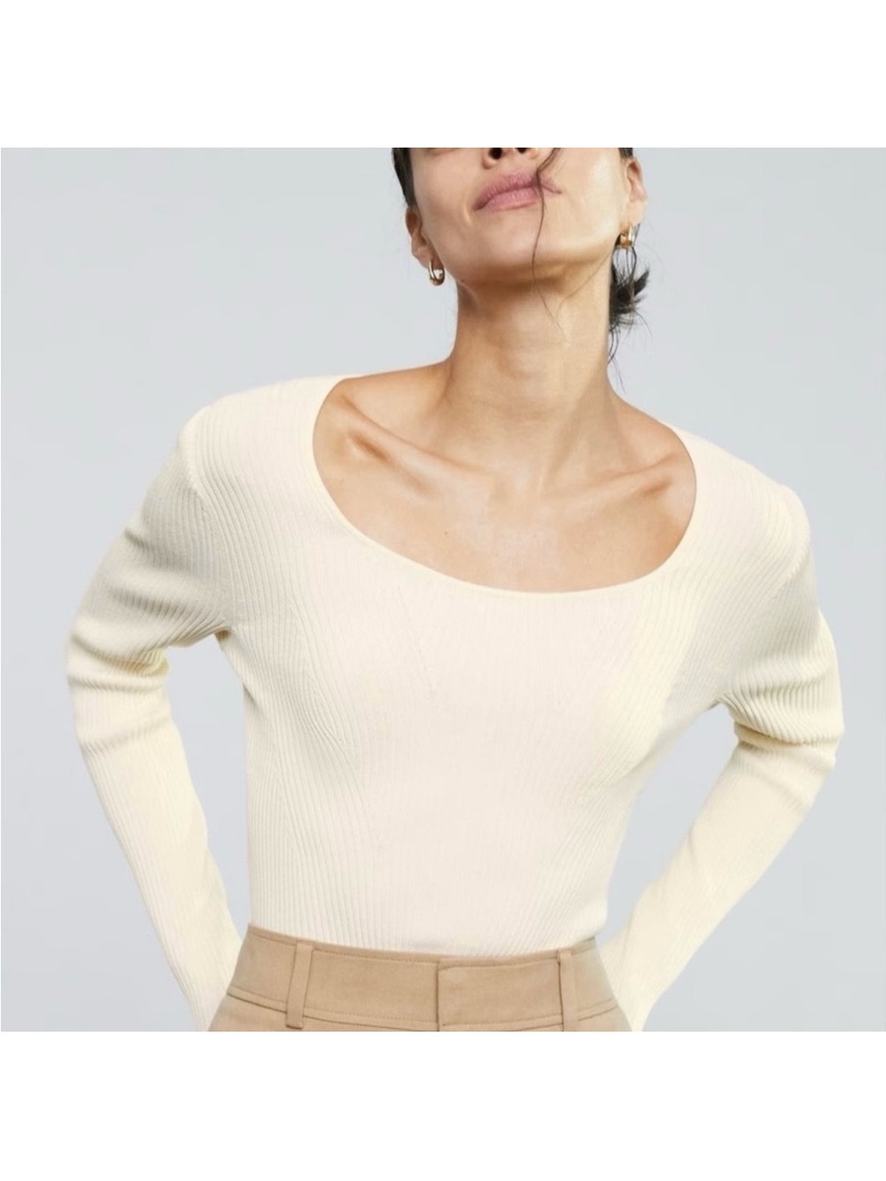 Everlane Cream Scoop-Neck Ribbed Knit Sweater